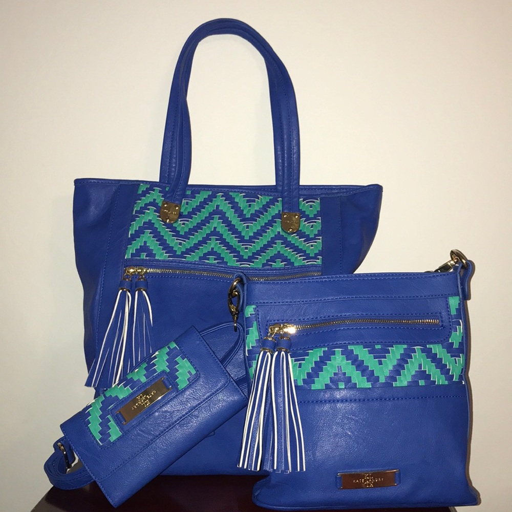 Kate Landry Blue Tote + Crossbody + Wallet